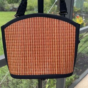 SARAYE Tatami mat bucket purse with black accents nwot